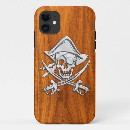 Smiling Pirate on Teak Veneer iPhone 11 Case