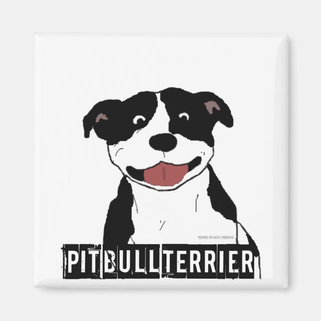 Smiling Pit Bull (Black and White just breed name) Magnet (Front)