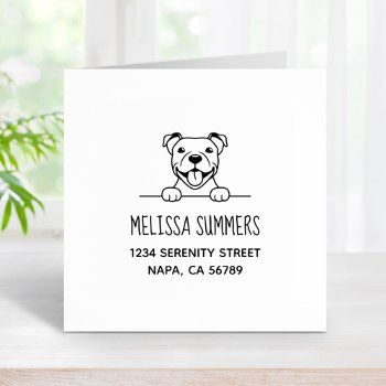 Smiling Pit Bull Dog Address Rubber Stamp by Chibibi at Zazzle