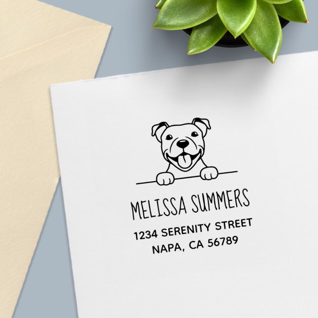 Smiling Pit Bull Dog Address Self-inking Stamp (Creator Uploaded)