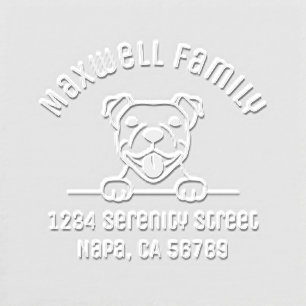 Smiling Pit Bull Dog Arch Family Address Embosser
