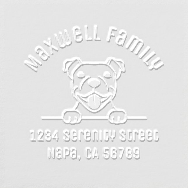 Smiling Pit Bull Dog Arch Family Address Embosser (Design)