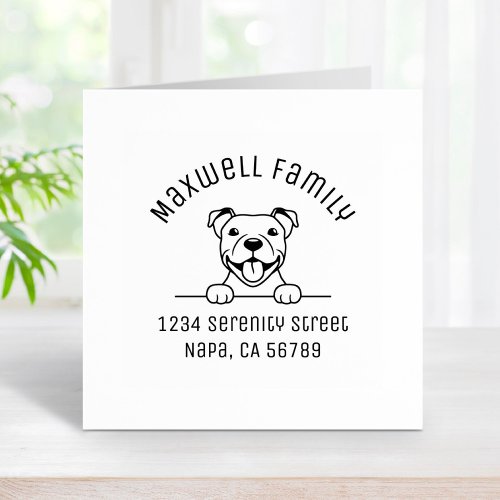 Smiling Pit Bull Dog Arch Family Address Rubber Stamp