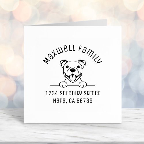 Smiling Pit Bull Dog Arch Family Address Self_inking Stamp