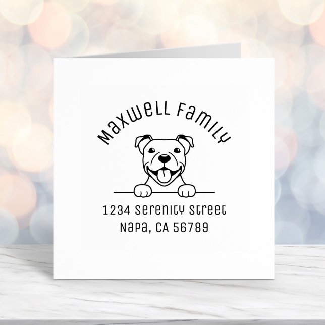 Smiling Pit Bull Dog Arch Family Address Self-inking Stamp (Creator Uploaded)