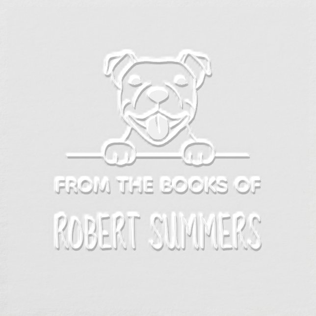 Smiling Pit Bull Dog Bookplate Embosser (Design)