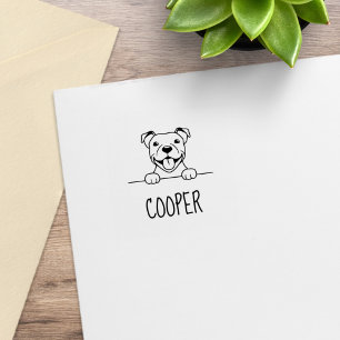 Smiling Pit Bull Dog Custom Name Rubber Stamp