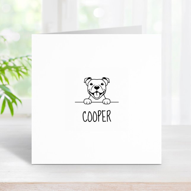 Smiling Pit Bull Dog Custom Name Rubber Stamp (Creator Uploaded)