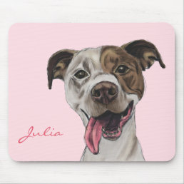 Smiling Pit Bull Dog Drawing Mouse Pad