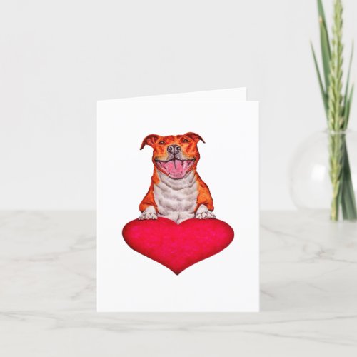 Smiling Pit Bull Love Heart Illustration Thank You Card