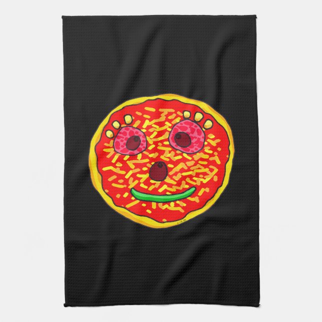 Smiling Pizza Face Illustration Design Kitchen Towel (Vertical)
