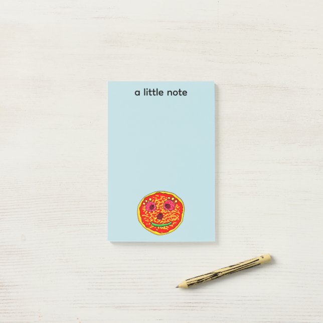 Smiling Pizza Face Illustration Design Post-it Notes (On Desk)