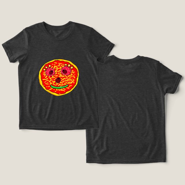 Smiling Pizza Face Illustration Design Tri-Blend Shirt (Design Front & Back)