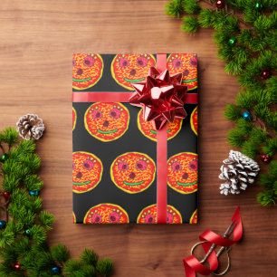 Smiling Pizza Face Illustration Design Wrapping Paper