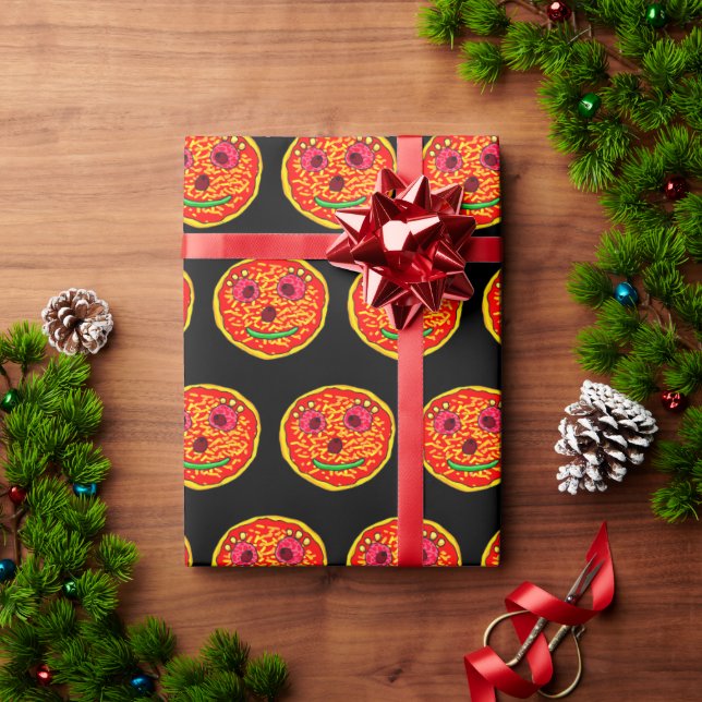 Smiling Pizza Face Illustration Design Wrapping Paper (Holiday Gift)