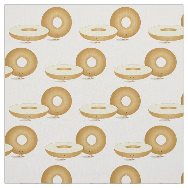 Smiling Plain Bagels Bread Food Characters Fabric (Swatch)