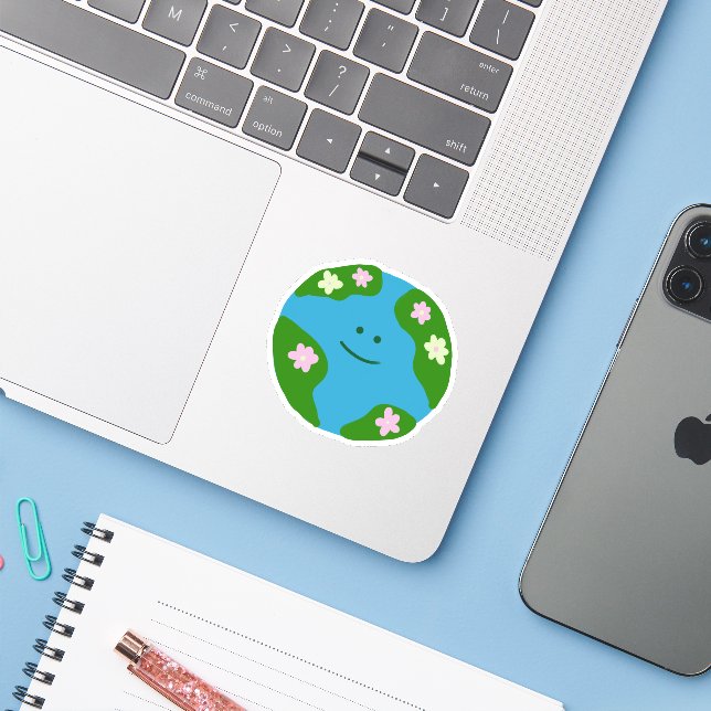 Smiling Planet Earth Sticker (Laptop w/ iPhone)