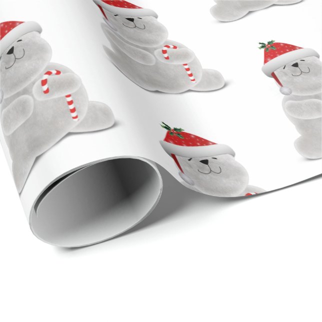 smiling polar bear with candy cane wrapping paper (Roll Corner)