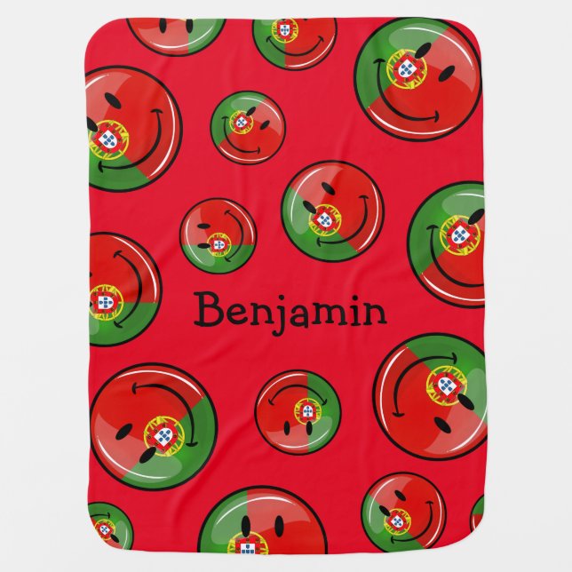 Smiling Portuguese Flag Receiving Blanket (Front)