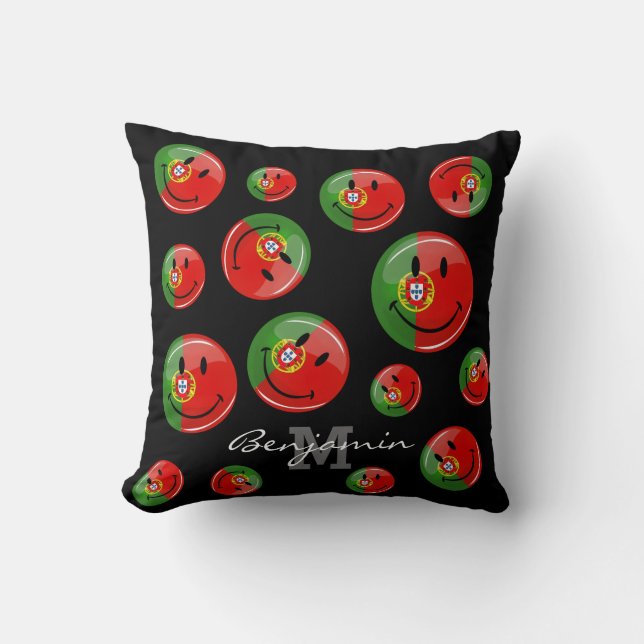 Smiling Portuguese Flag Throw Pillow (Front)