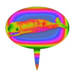 smiling psychedelic whale cake pick