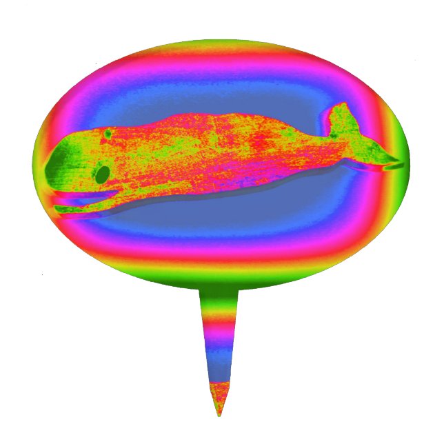 smiling psychedelic whale cake pick (Front)