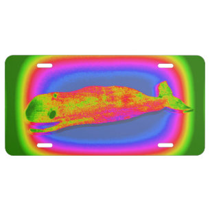 smiling psychedelic whale license plate