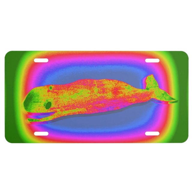 smiling psychedelic whale license plate (Front)