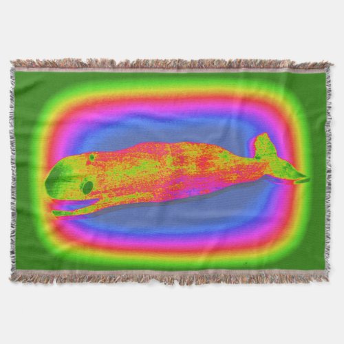 smiling psychedelic whale throw blanket