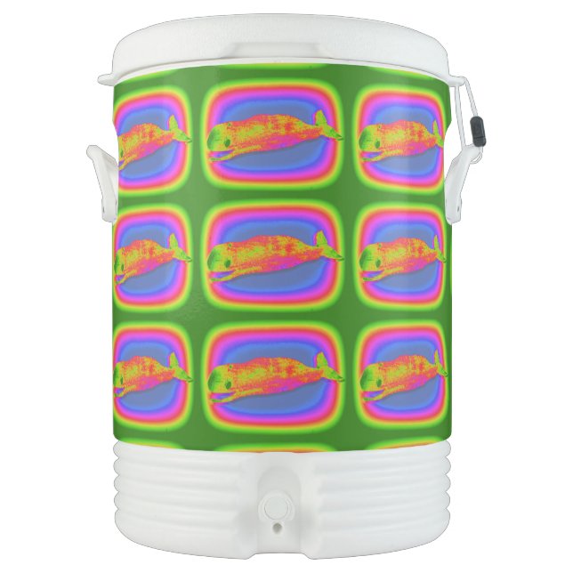 Smiling psychedelic whales Thunder_Cove Beverage Cooler (Front)