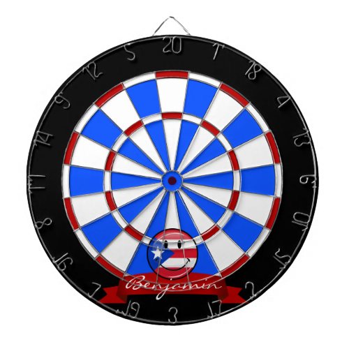 Smiling Puerto Rican Flag Dartboard With Darts
