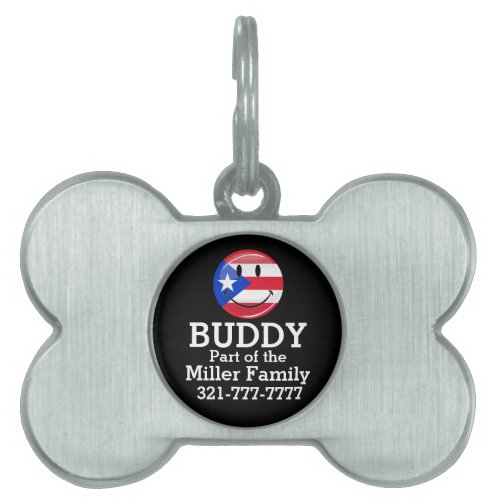 Smiling Puerto Rican Flag Pet Name Tag