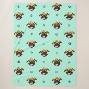 Smiling Pug Face Fleece Blanket