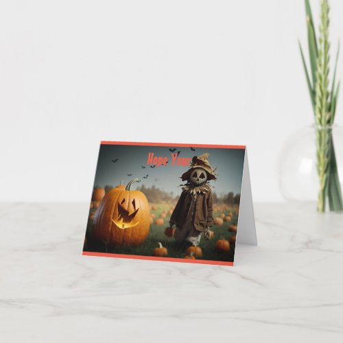 Smiling Pumpkin And Scarecrow Halloween Card