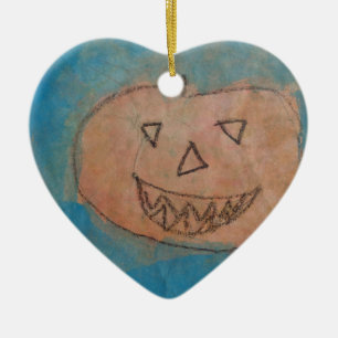 Smiling Pumpkin, Halloween Kids Art Watercolor Ceramic Ornament