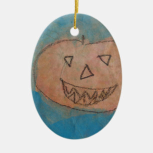 Smiling Pumpkin, Halloween Kids Art Watercolor Ceramic Ornament