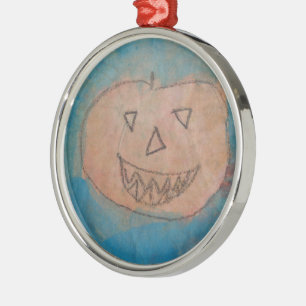 Smiling Pumpkin, Halloween Kids Art Watercolor Metal Ornament