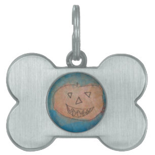Smiling Pumpkin, Halloween Kids Art Watercolor Pet Tag
