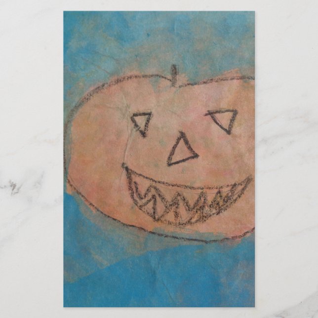 Smiling Pumpkin, Halloween Kids Art Watercolor Stationery (Front)