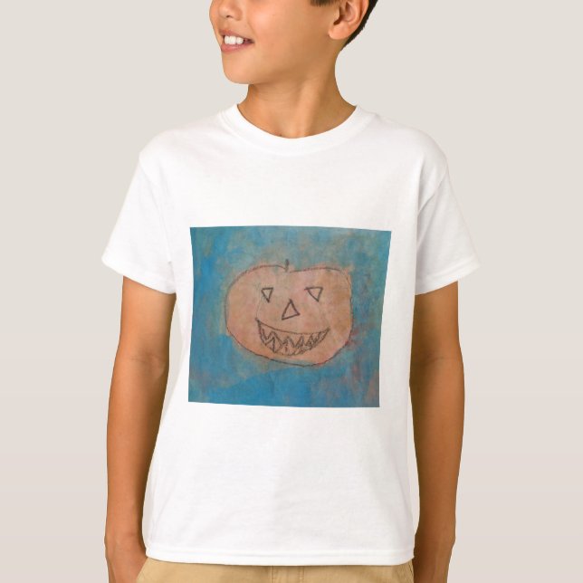 Smiling Pumpkin, Halloween Kids Art Watercolor T-Shirt (Front)