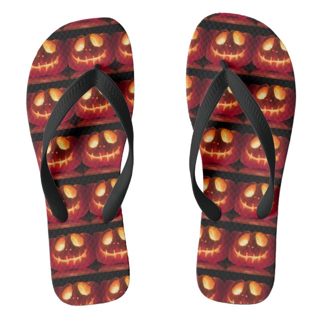 Smiling Pumpkin Halloween Season Flip Flops (Footbed)