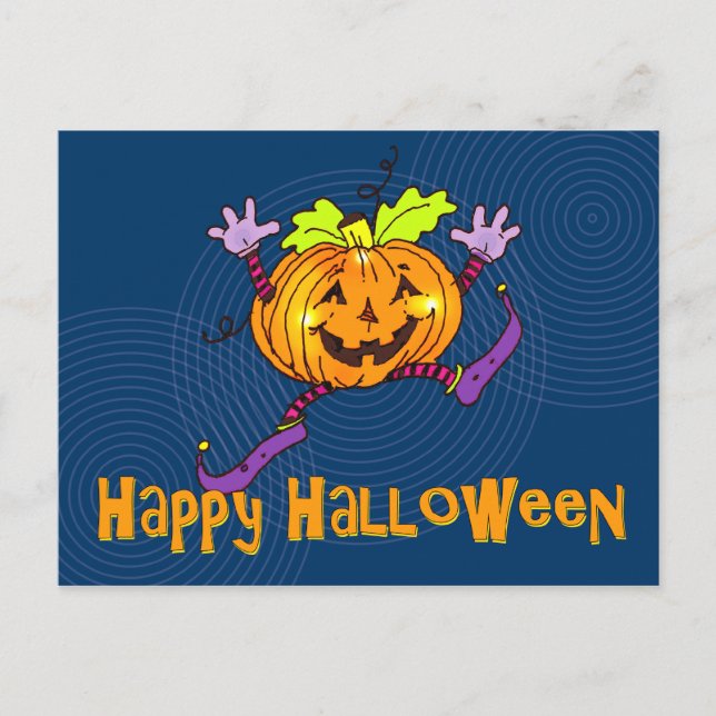 Smiling Pumpkin Happy Halloween Postcard (Front)