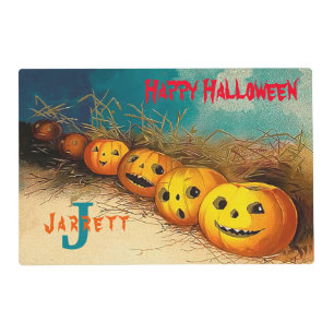 Smiling Pumpkins Happy Halloween Monogram Custom Placemat