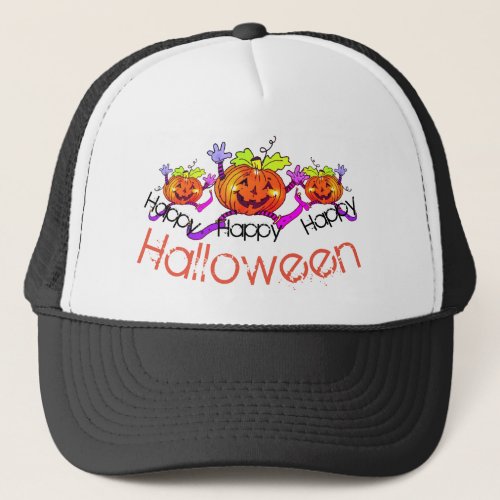 Smiling Pumpkins Happy Halloween Teddy Bear Trucker Hat