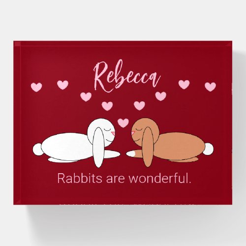 Smiling Rabbits in Love Paperweight