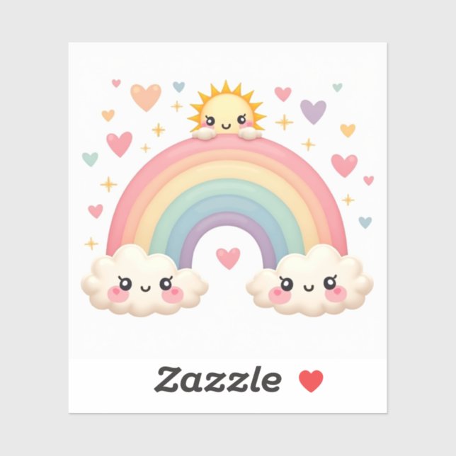 Smiling Rainbow of Love – Kawaii Hearts Sticker (Sheet)