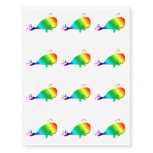 Smiling Rainbow Whale With Bubbles Temporary Tattoos