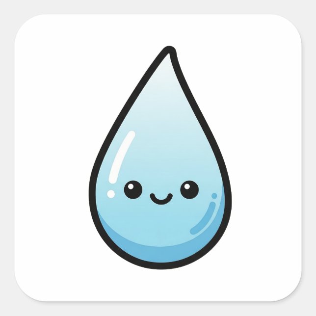 Smiling Raindrop – Cute Kawaii Illustration Square Sticker (Front)