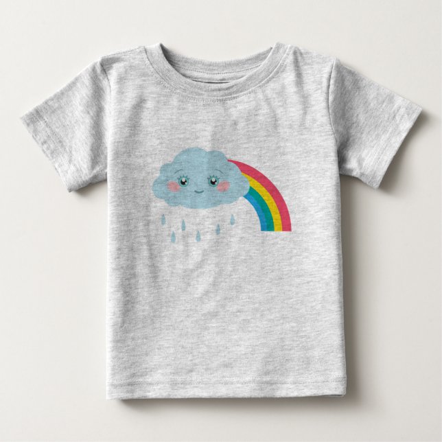 Smiling Rainy Cloud And Rainbow Cute Kids Baby T-Shirt (Front)