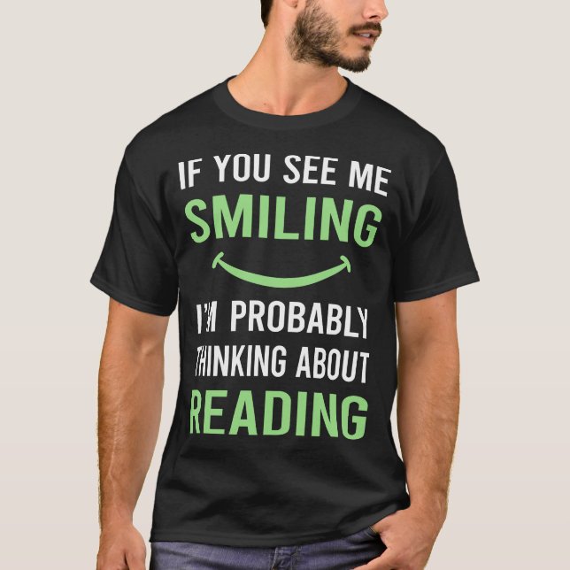Smiling Reading Book Books T-Shirt (Front)